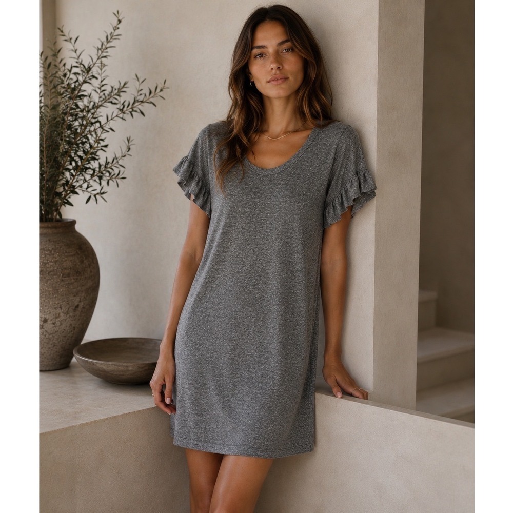 Current Elliott The Ruffle Roadie Dress Womens 1 Gray Short Tiered Sleeve Mini